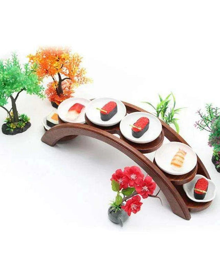 Japanese Arch Bridge Sushi Serving Tray - Elegant Wooden Platter for Gourmet Dining