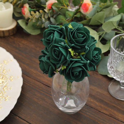 AliKopy 24 Hunter Emerald Green Foam Roses with Stem Wire & Leaves