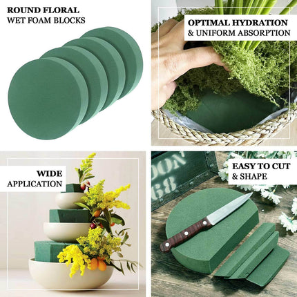 AliKopy 6 Pack Green Floral Foam Blocks - 6" Round Wet Styrofoam Brick