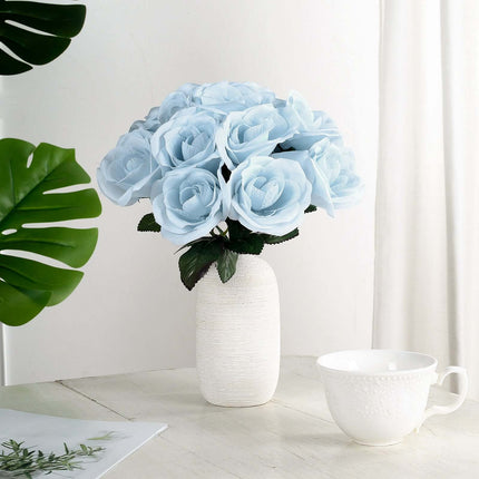 AliKopy 12" Ice Blue Velvet-Like Artificial Rose Bouquet, Realistic Lo