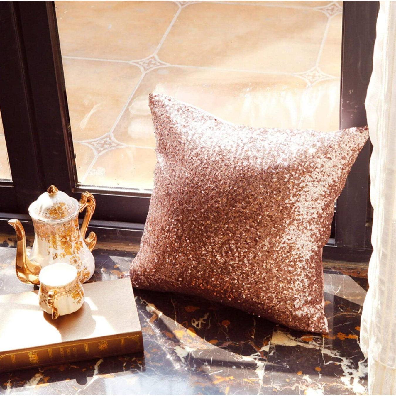Glitter Sequins Pillowcase for Glamorous Home Decor-Home Décor›Decorative Accents›Pillows, Cushions & Inserts›Cushion Covers-Très Elite-400mm*400mm-beige-Très Elite