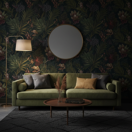 Dark Botanical Floral Mural Wallpaper — Custom Size | Très Élite