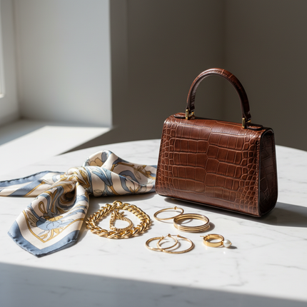 Crocodile Embossed Cowhide Leather Small Square Bag | Très Elite