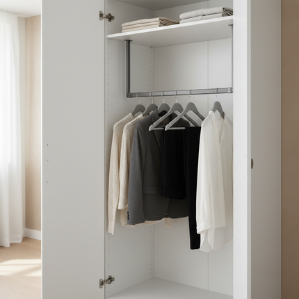 Retractable Pull-Down Wardrobe Rail — Hydraulic Double Buffer, 35kg, Aluminium | Très Elite