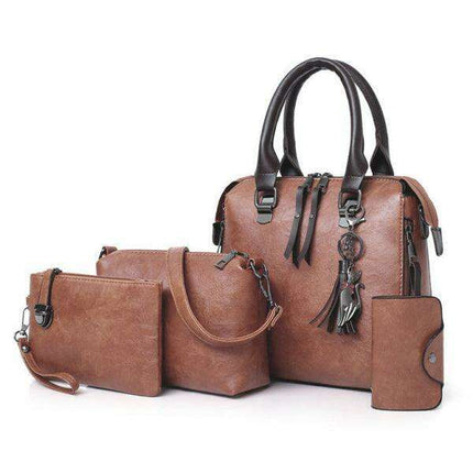 Retro Elegance: Four-Piece Messenger Bag and Purse Set