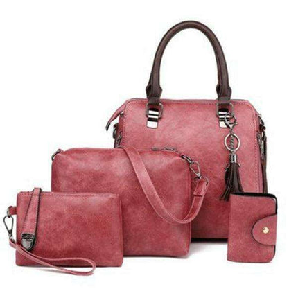 Retro Elegance: Four-Piece Messenger Bag and Purse Set