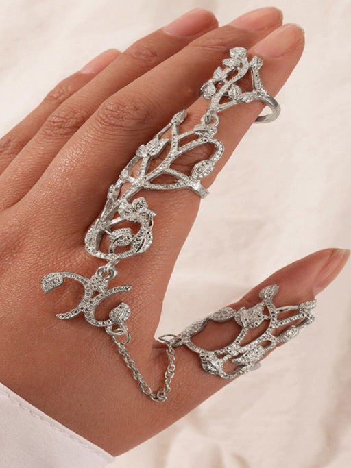 Floral Chain Engraved Ring - Elegant Fashion Accessory