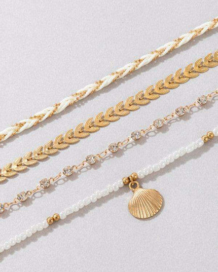 Boho Chic Shell and Bead Layered Anklet - Trendy Foot Jewelry for Effortless Summer Style