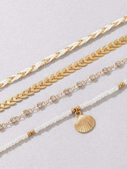 Boho Chic Shell and Bead Layered Anklet - Trendy Foot Jewelry for Effortless Summer Style