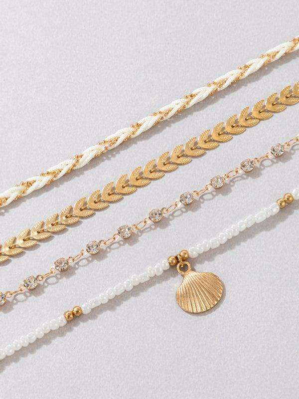 Boho Chic Shell and Bead Layered Anklet - Trendy Foot Jewelry for Effortless Summer Style