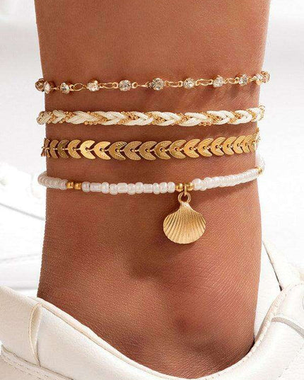 Boho Chic Shell and Bead Layered Anklet - Trendy Foot Jewelry for Effortless Summer Style