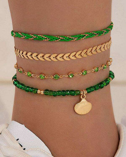 Boho Chic Shell and Bead Layered Anklet - Trendy Foot Jewelry for Effortless Summer Style