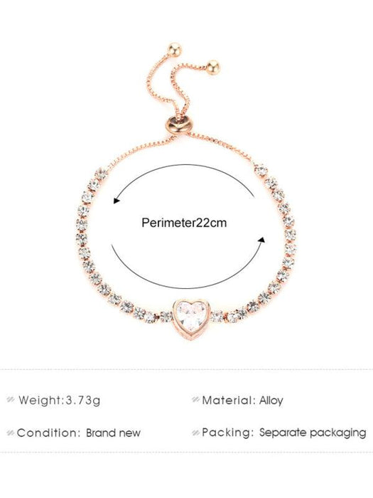 Elegant Rose Gold Heart Bracelet with Sparkling Zircon and Diamond Detail - A Chic and Versatile Addition to Your Jewelry Collection