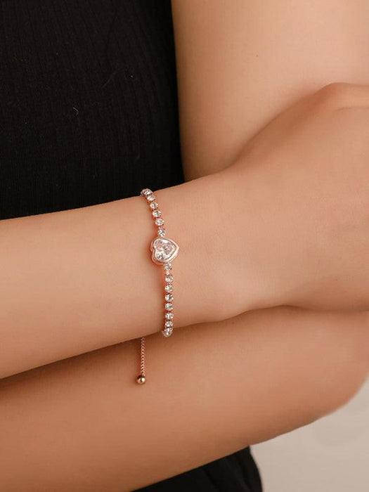 Rose Gold Heart Bracelet with Zircon and Diamond Accents - Elevate Your Accessories Collection