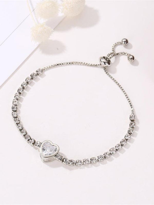Rose Gold Heart Bracelet with Zircon and Diamond Accents - Elevate Your Accessories Collection
