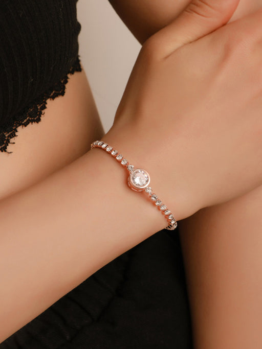 Glamorous Rose Gold Heart Bracelet with Zircon and Diamond Accent - Elevate Your Jewelry Collection