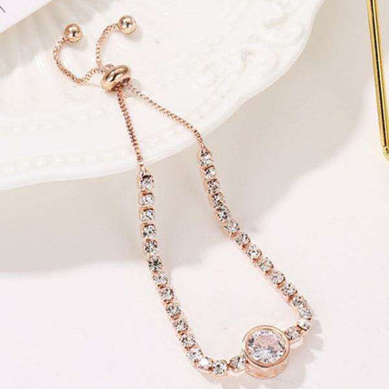 Rose Gold Heart Bracelet with Zircon and Diamond Accents - Elevate Your Accessories Collection
