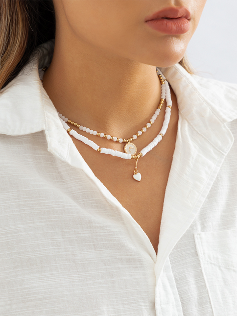 Bohemian retro temperament soft clay necklace, ethnic style simple love crystal necklace