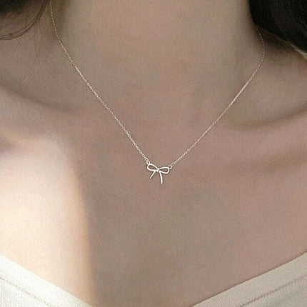 New 925 sterling silver simple and sweet clavicle bow necklace