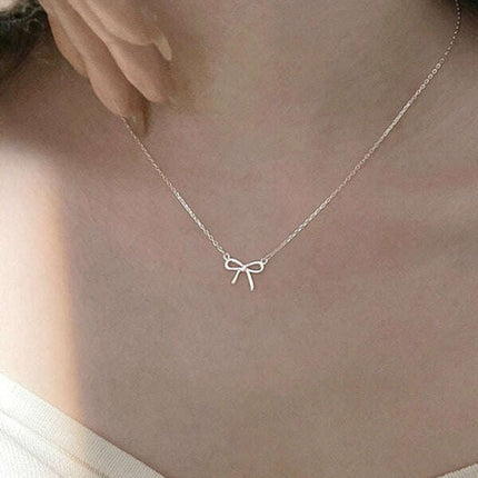 New 925 sterling silver simple and sweet clavicle bow necklace