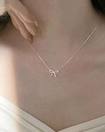 New 925 sterling silver simple and sweet clavicle bow necklace