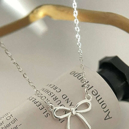New 925 sterling silver simple and sweet clavicle bow necklace