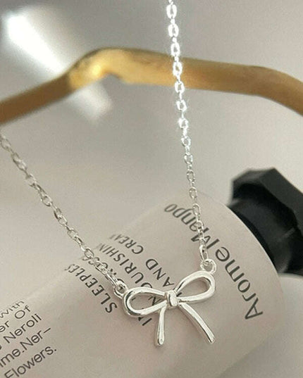 New 925 sterling silver simple and sweet clavicle bow necklace