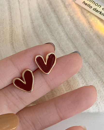 New French drip glaze red love retro earrings