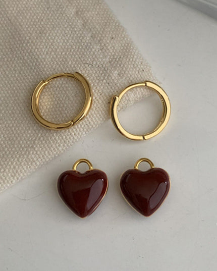 New French drip glaze red love retro earrings