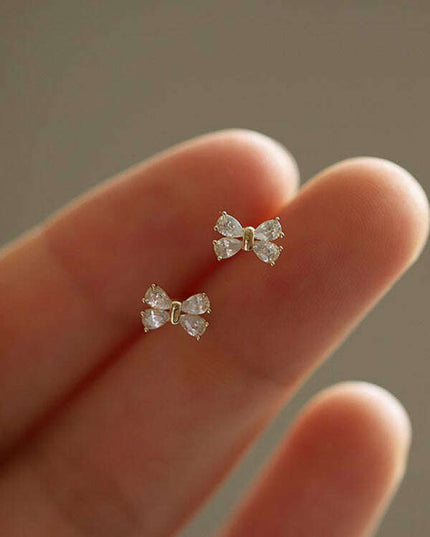 14k gold plated earrings, four diamond bows, sweet design mini earrings