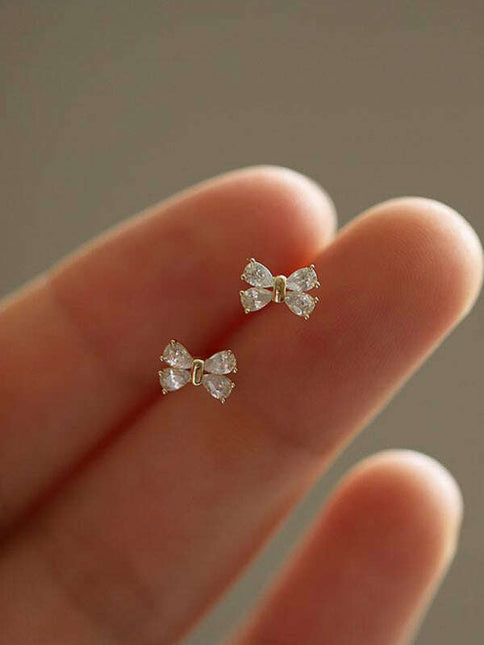 14k gold plated earrings, four diamond bows, sweet design mini earrings