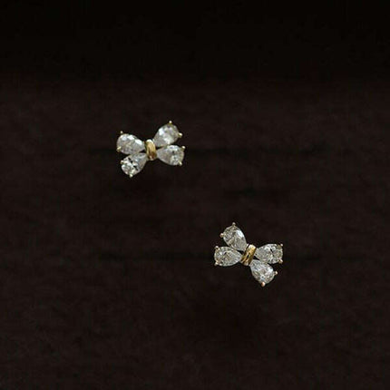 14k gold plated earrings, four diamond bows, sweet design mini earrings