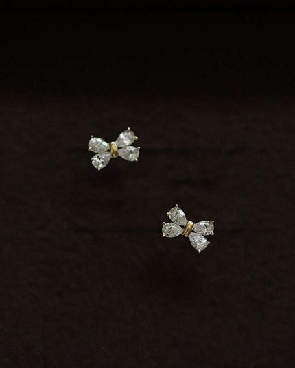 14k gold plated earrings, four diamond bows, sweet design mini earrings