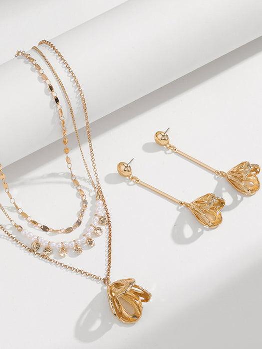 New geometric metal flower stacking necklace