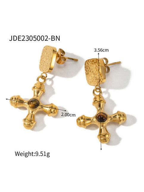 French retro palace style stainless steel natural stone cross necklace/earrings