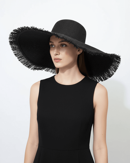 Large Brim Braided Beach Hat – Fur-Trimmed Bohemian Straw Sun Hat