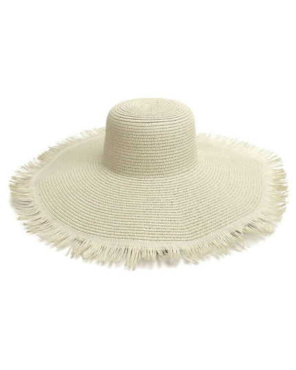 Large Brim Braided Beach Hat – Fur-Trimmed Bohemian Straw Sun Hat