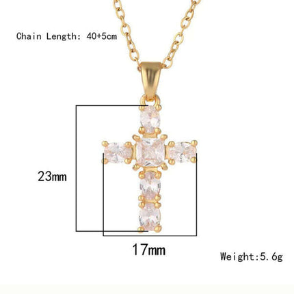 Inlaid zircon cross pendant necklace elegant clavicle chain
