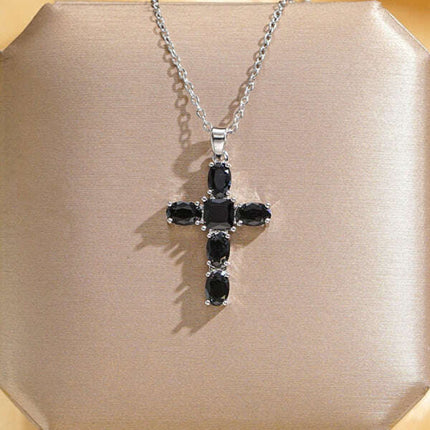 Inlaid zircon cross pendant necklace elegant clavicle chain
