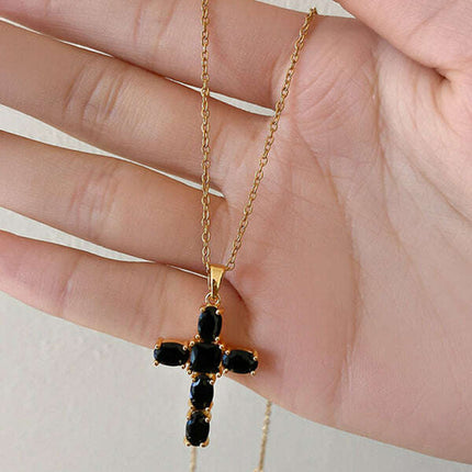 Inlaid zircon cross pendant necklace elegant clavicle chain