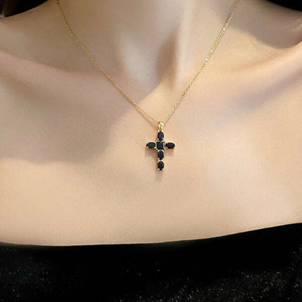 Inlaid zircon cross pendant necklace elegant clavicle chain