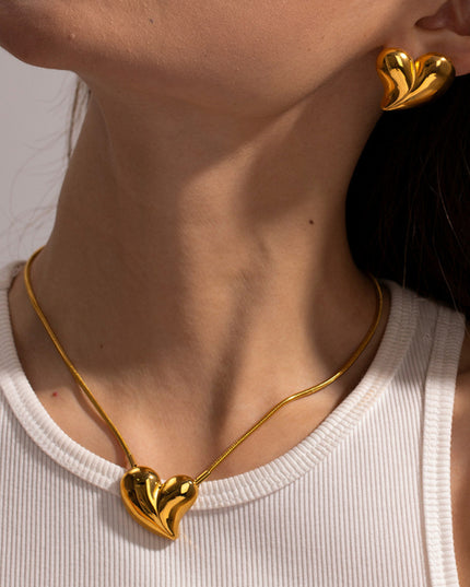 New simple 18K gold non-fading large heart-shaped earrings/necklace