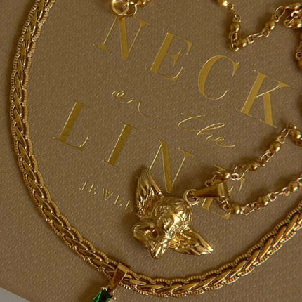 INS retro style angel Cupid + green zircon pendant necklace