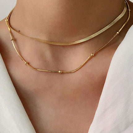 Stacked Ball Bead Snake Chain Choker Necklace – Modern Stainless Steel