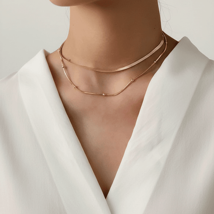 Stacked Ball Bead Snake Chain Choker Necklace – Modern Stainless Steel