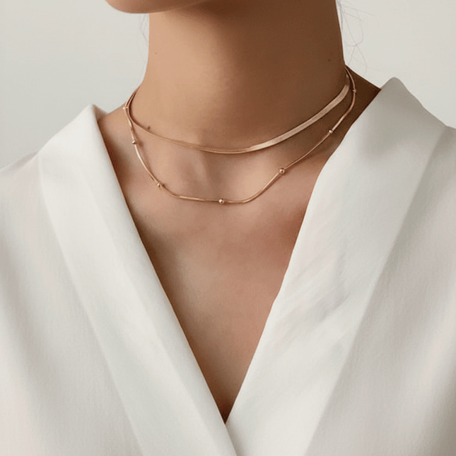 Stacked Ball Bead Snake Chain Choker Necklace – Modern Stainless Steel