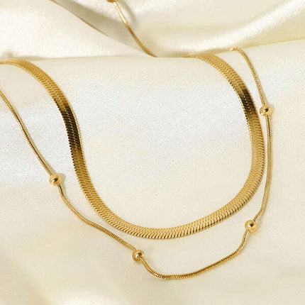 Stacked Ball Bead Snake Chain Choker Necklace – Modern Stainless Steel