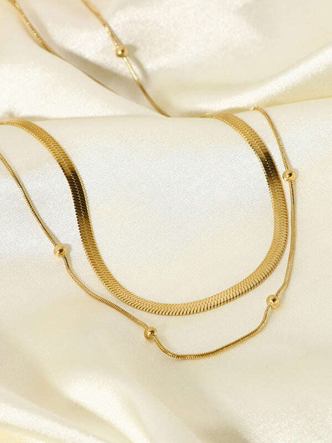 Stacked Ball Bead Snake Chain Choker Necklace – Modern Stainless Steel