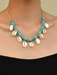 Bohemian shell pendant turquoise beaded velvet braided adjustable necklace for men and women