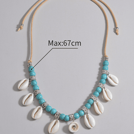 Bohemian Shell Pendant Velvet Braided Necklace – Adjustable Turquoise Beads